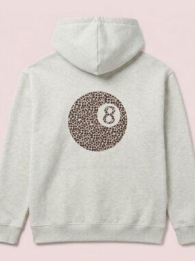NWT Y2K Aesthetic Leopard 8-Ball Graphic Hoodie Oversized Heather Grey